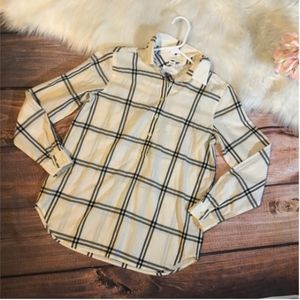 Loft softened half button down xs windowpane ivory